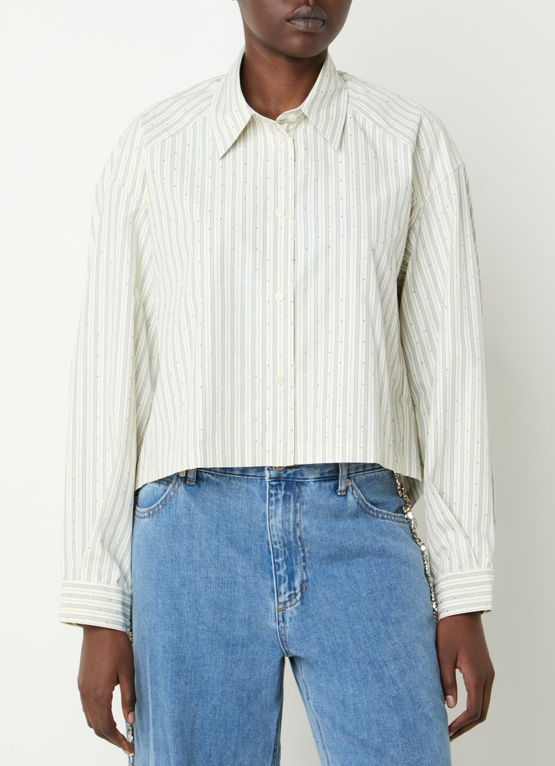 Sandro Cropped blouse met streepprint en strass - detail 2 creme