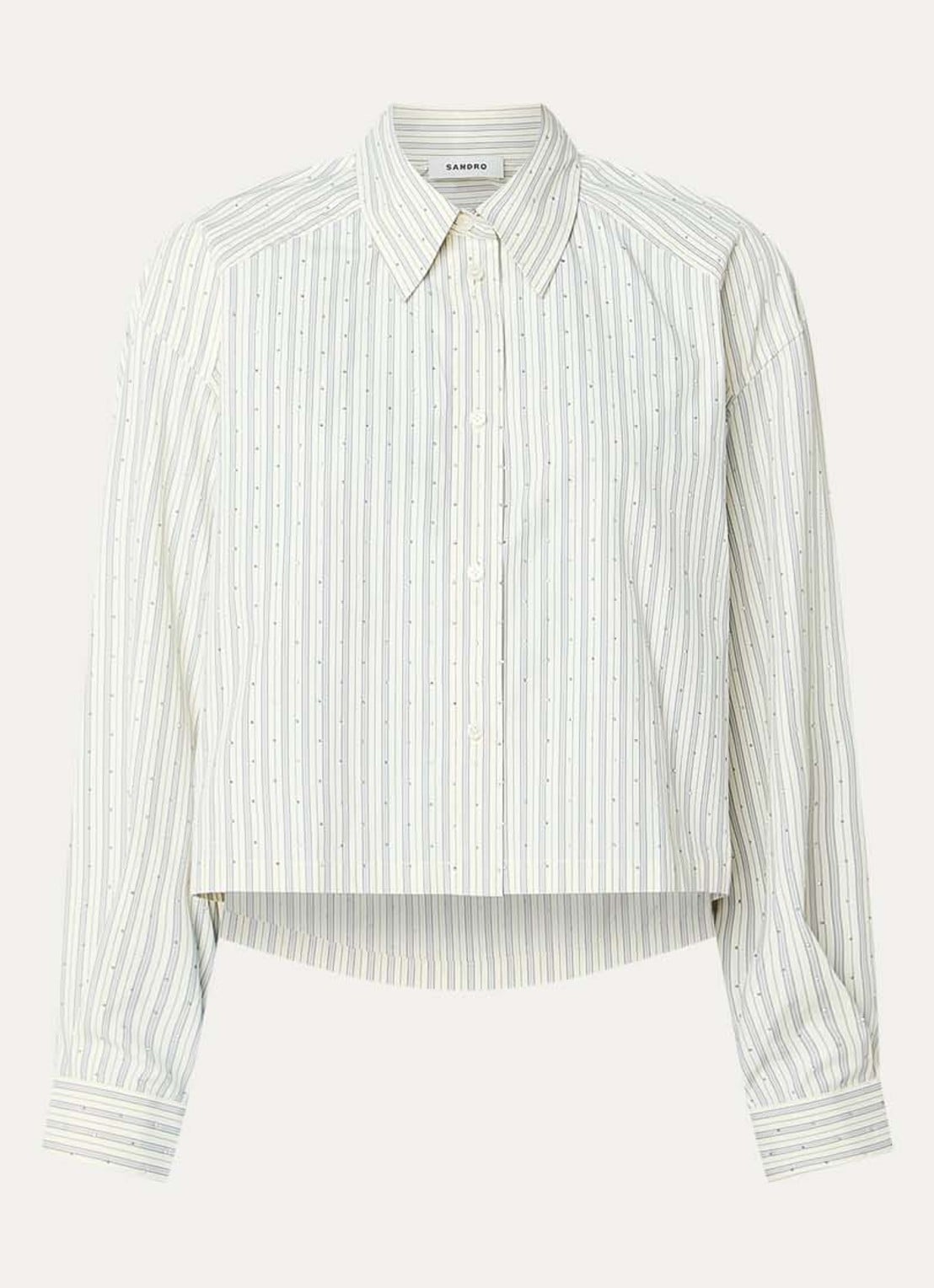 Sandro Cropped blouse met streepprint en strass - voorkant 3 creme