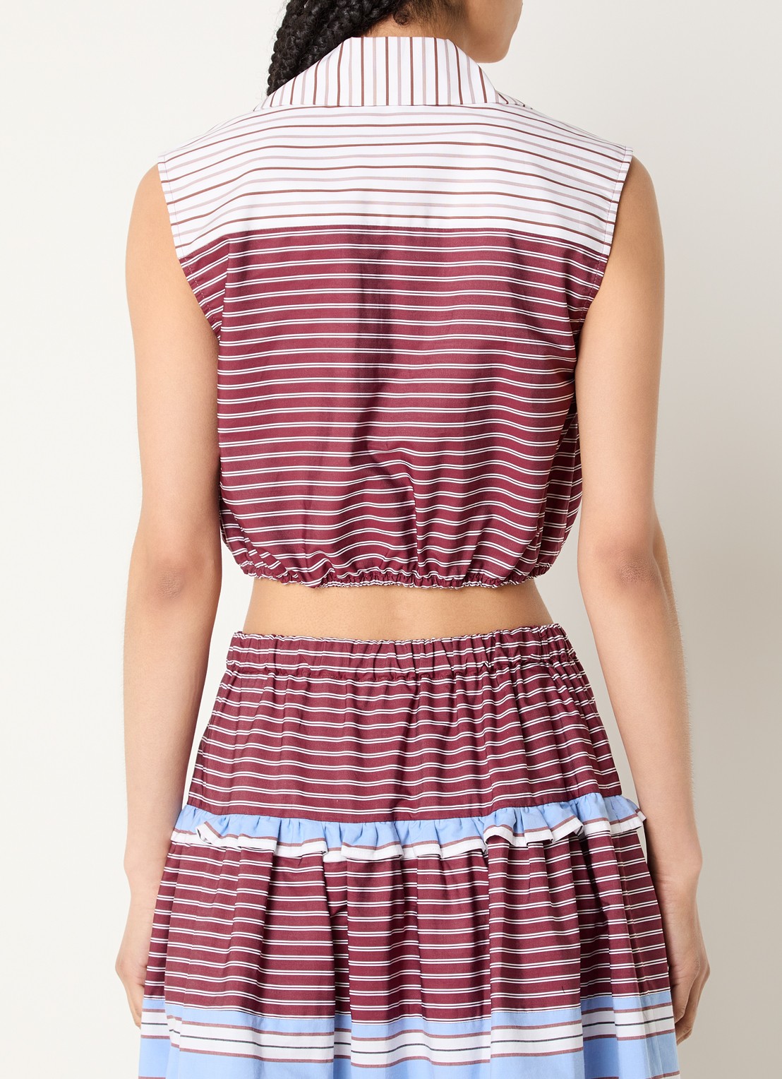 Sandro Cropped blouse met streepprint en strikceintuur - achterkant 2 rood