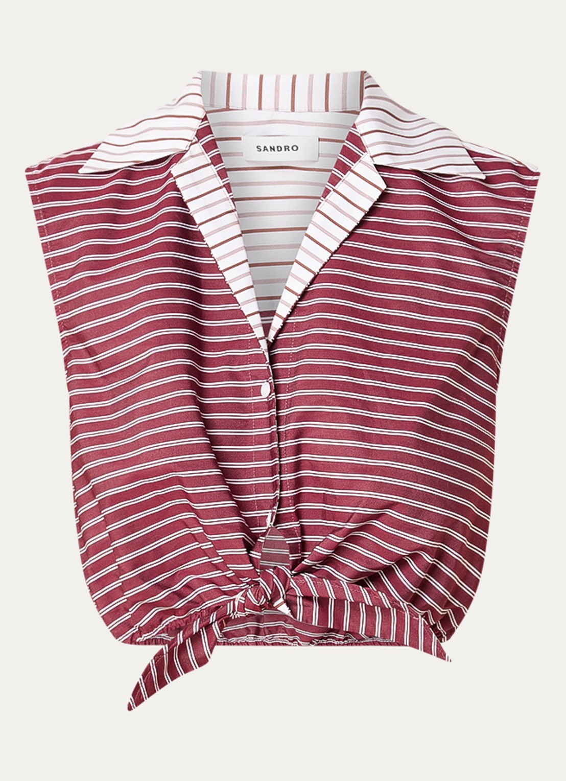 Sandro Cropped blouse met streepprint en strikceintuur - voorkant 3 rood