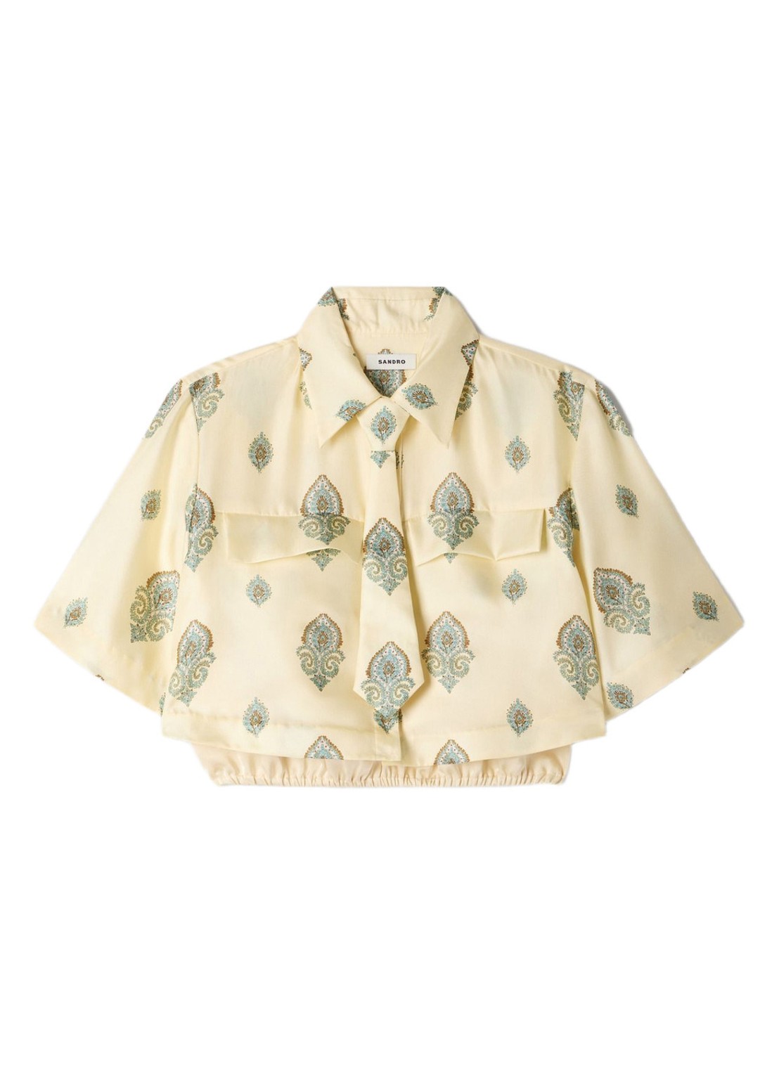 Sandro Cropped blouse met stropdas en paisley dessin - voorkant 2 lichtgeel