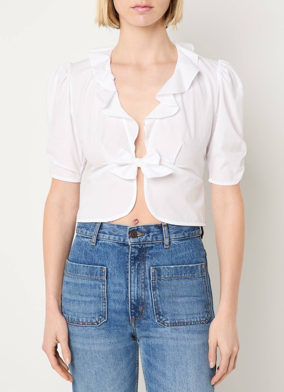 Sandro Cropped blouse met volant - detail 4 wit