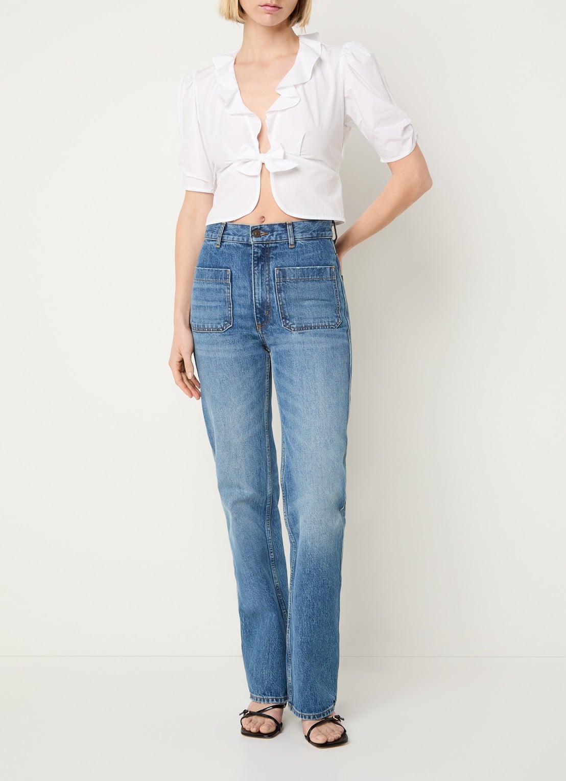 Sandro Cropped blouse met volant - voorkant 3 wit