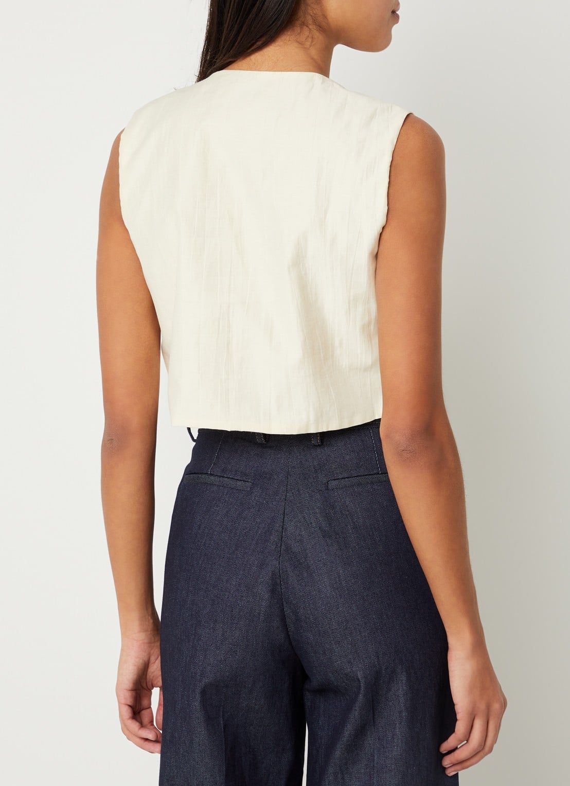 Sandro Cropped gilet met structuur - achterkant 3 vanillegeel