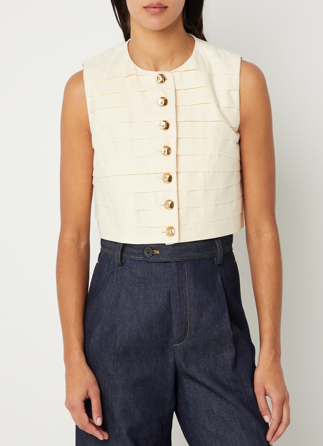 Sandro Cropped gilet met structuur - detail 4 vanillegeel