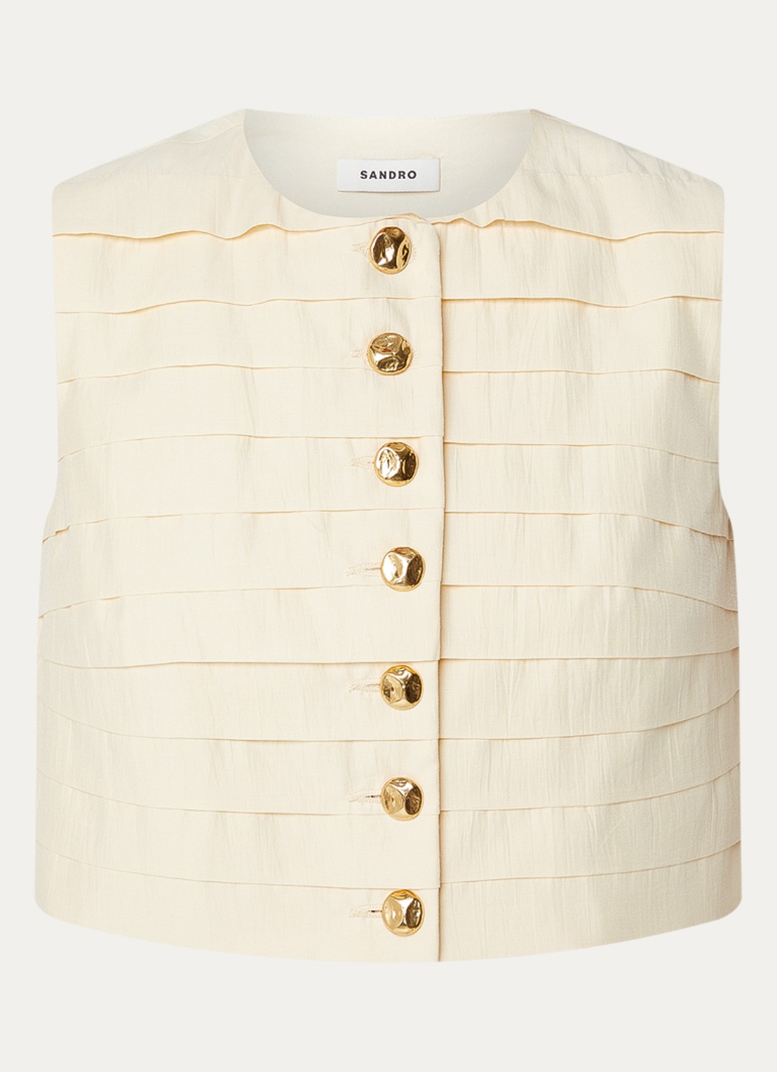 Sandro Cropped gilet met structuur - voorkant vanillegeel