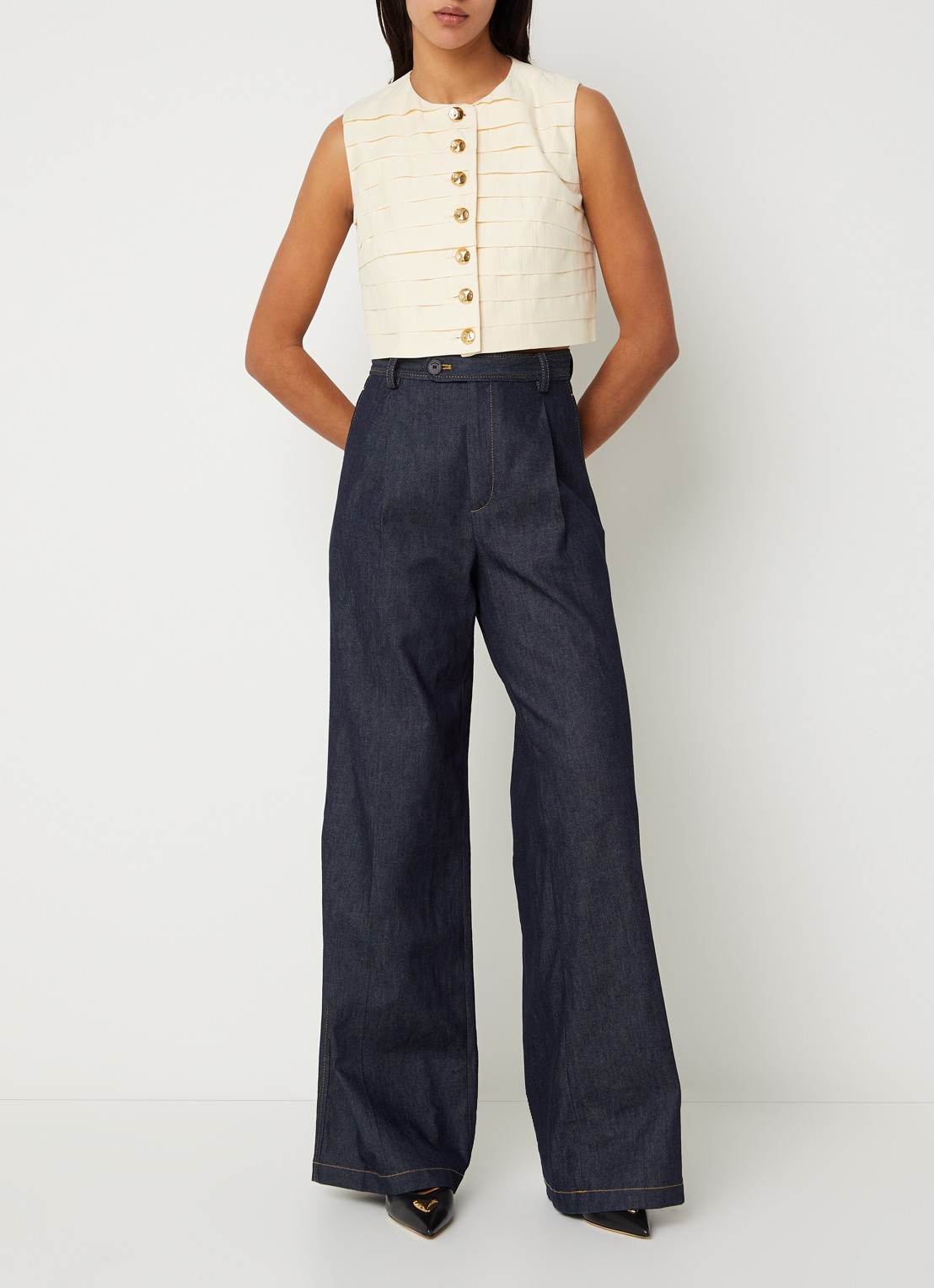 Sandro Cropped gilet met structuur - voorkant 2 vanillegeel