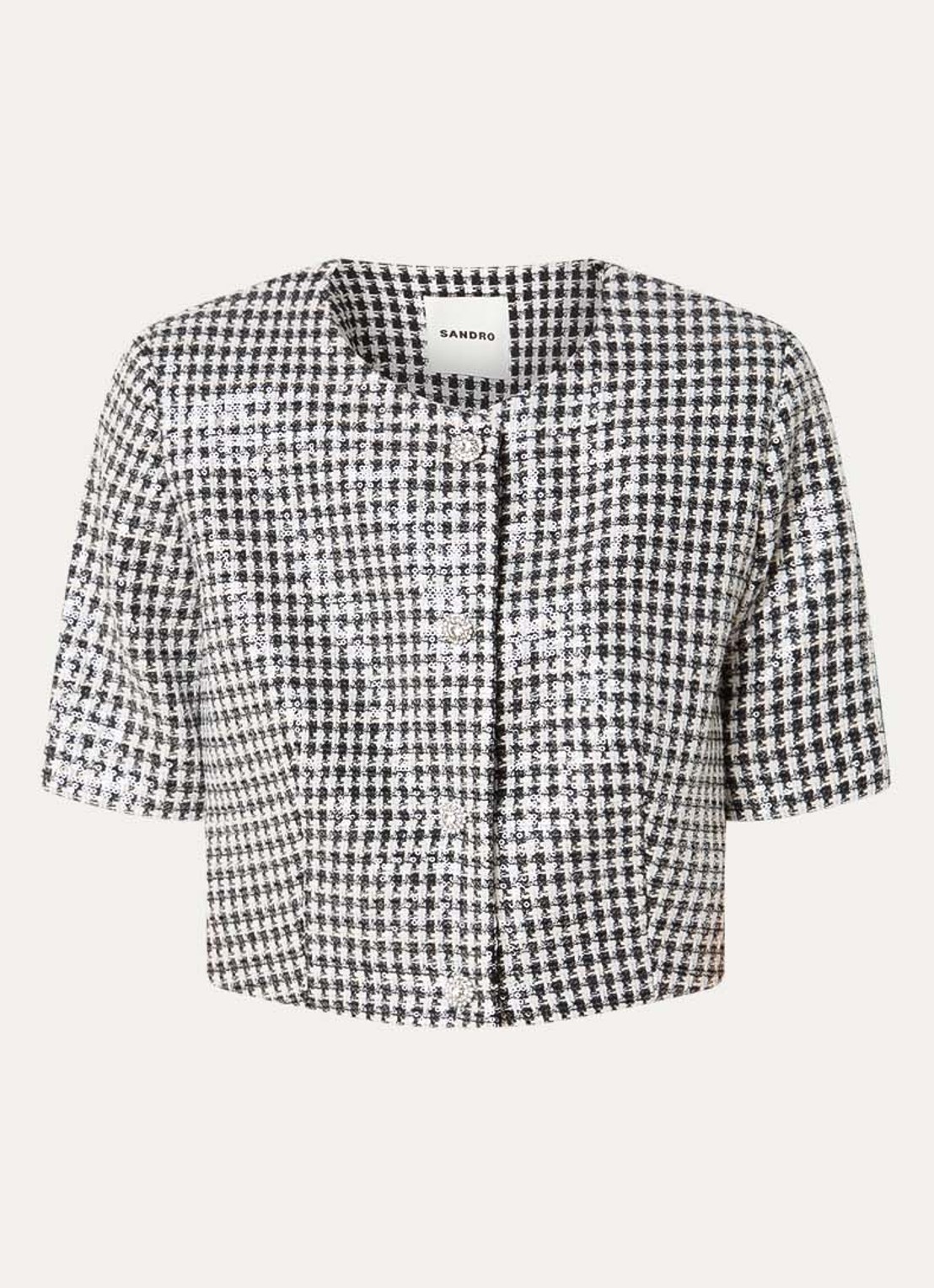 Sandro Cropped jack met pied-de-poule dessin en pailletten - voorkant zwart