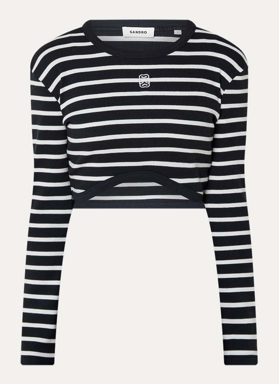 Sandro Cropped longsleeve met steepprint en logo - voorkant 3 donkerblauw
