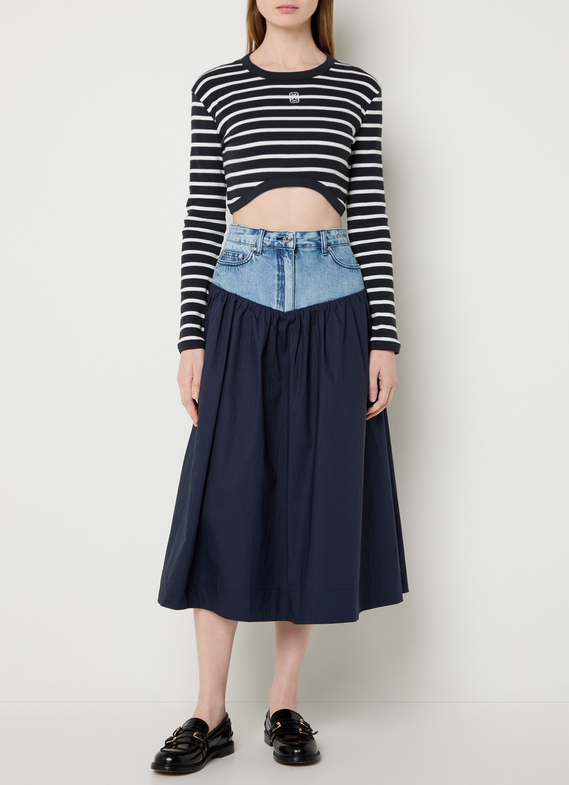 Sandro Cropped longsleeve met steepprint en logo - voorkant 4 donkerblauw