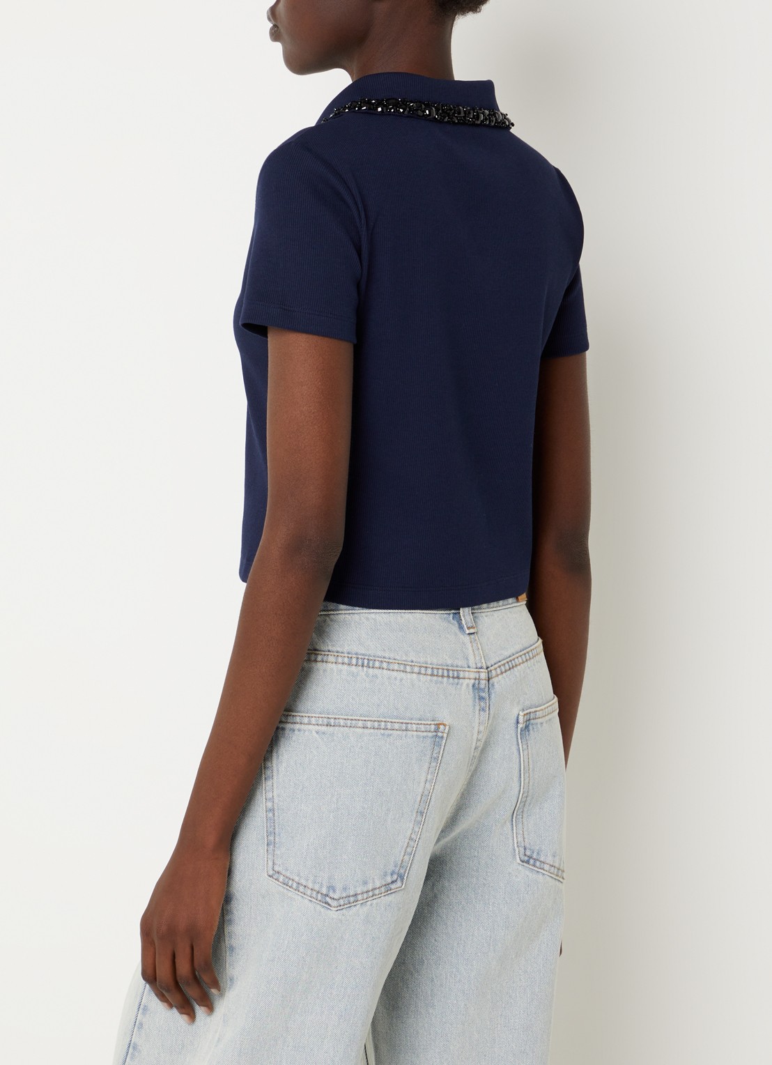 Sandro Cropped polo met strass en logo - achterkant 3 donkerblauw