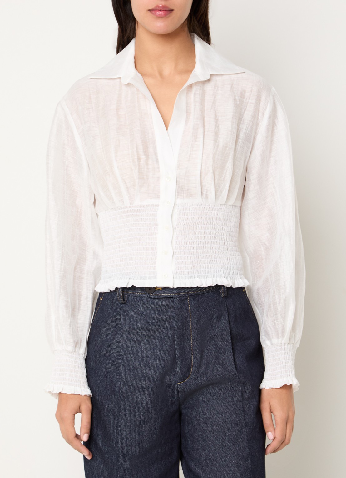 Sandro Cropped semi-transparante blouse met ballonmouw - detail 4 wit