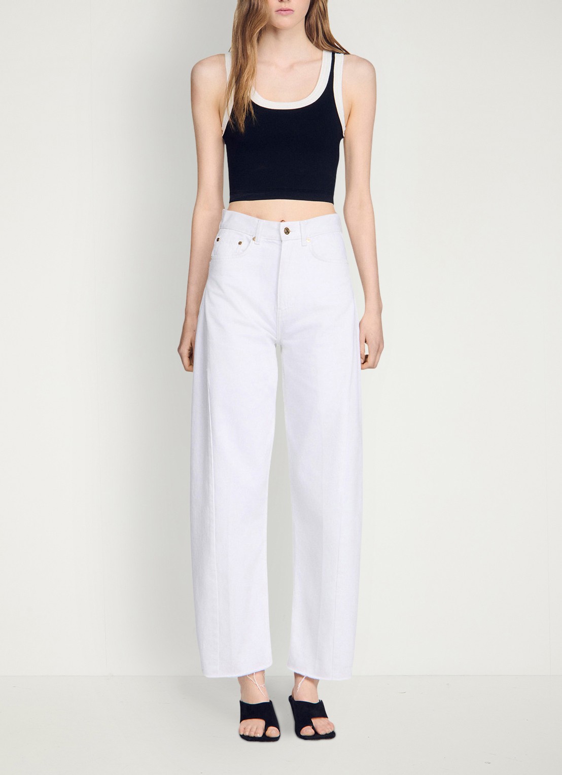 Sandro Cropped tanktop met contrasterende kleuren - detail 3 zwart