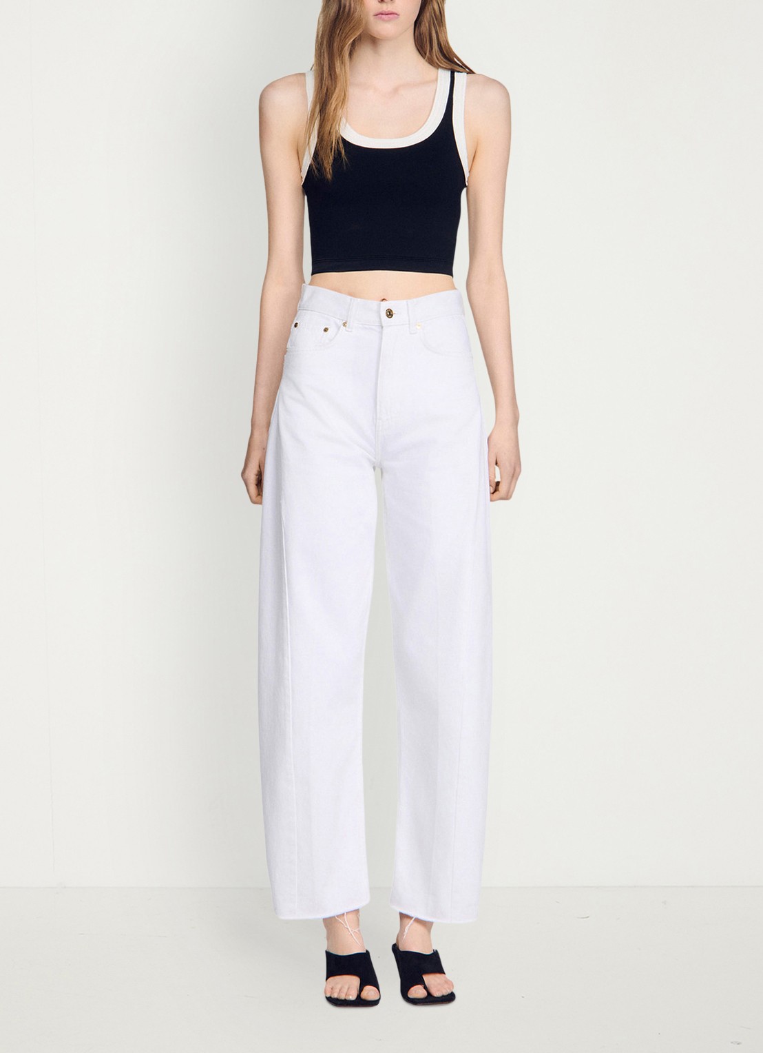 Sandro Cropped tanktop met contrasterende kleuren - detail 5 zwart