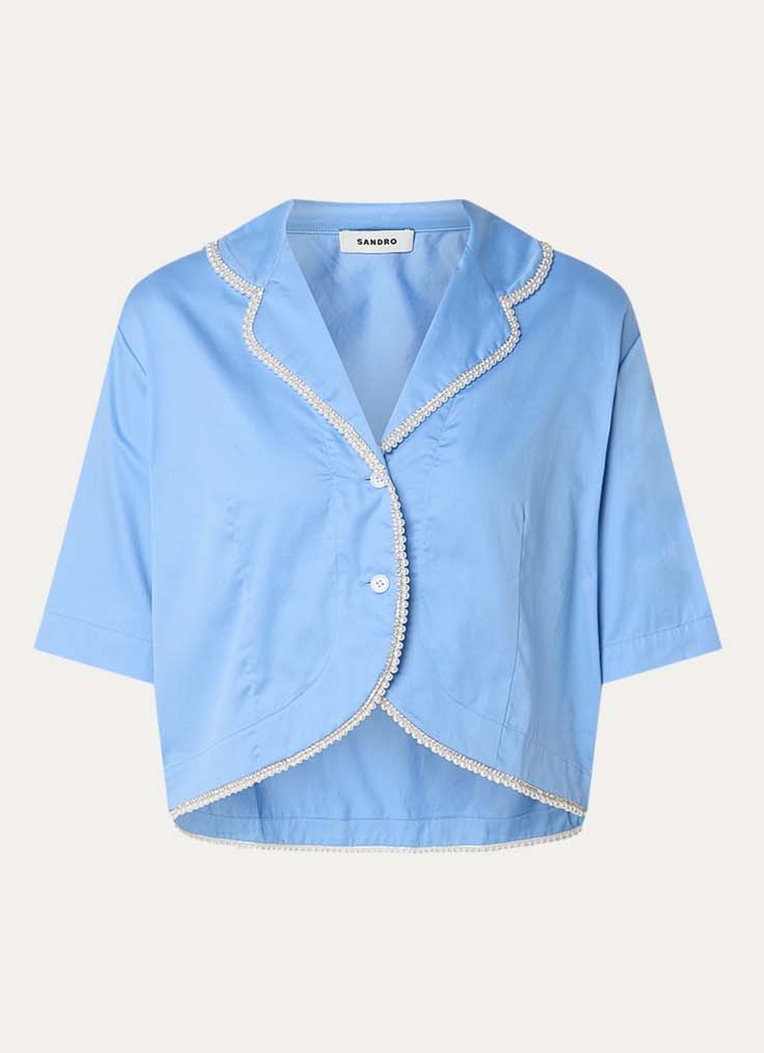 Sandro Cropped tuniek met imitatieparels - voorkant blauw