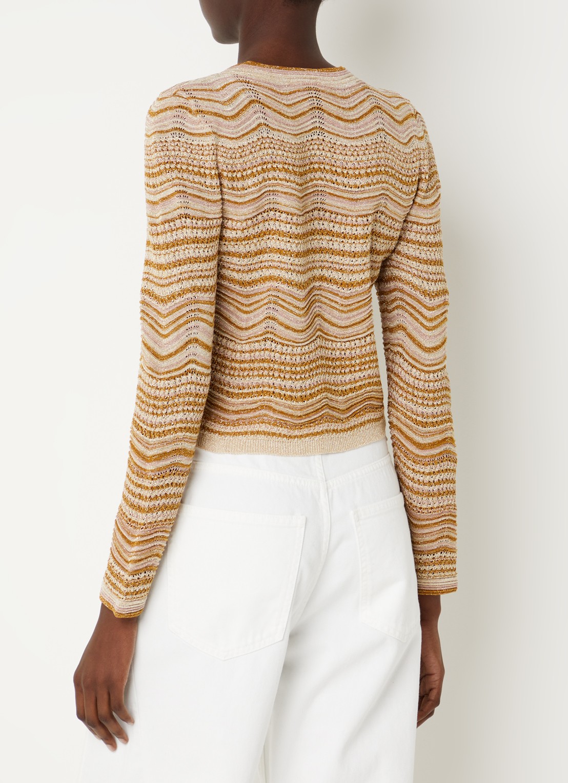 Sandro Cropped vest met opengewerkt dessin en lurex - achterkant 4 oranjebruin