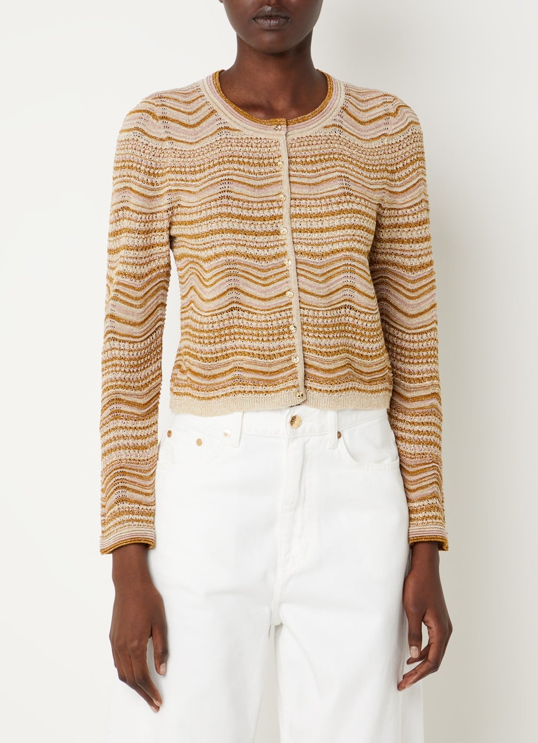 Sandro Cropped vest met opengewerkt dessin en lurex - detail 3 oranjebruin