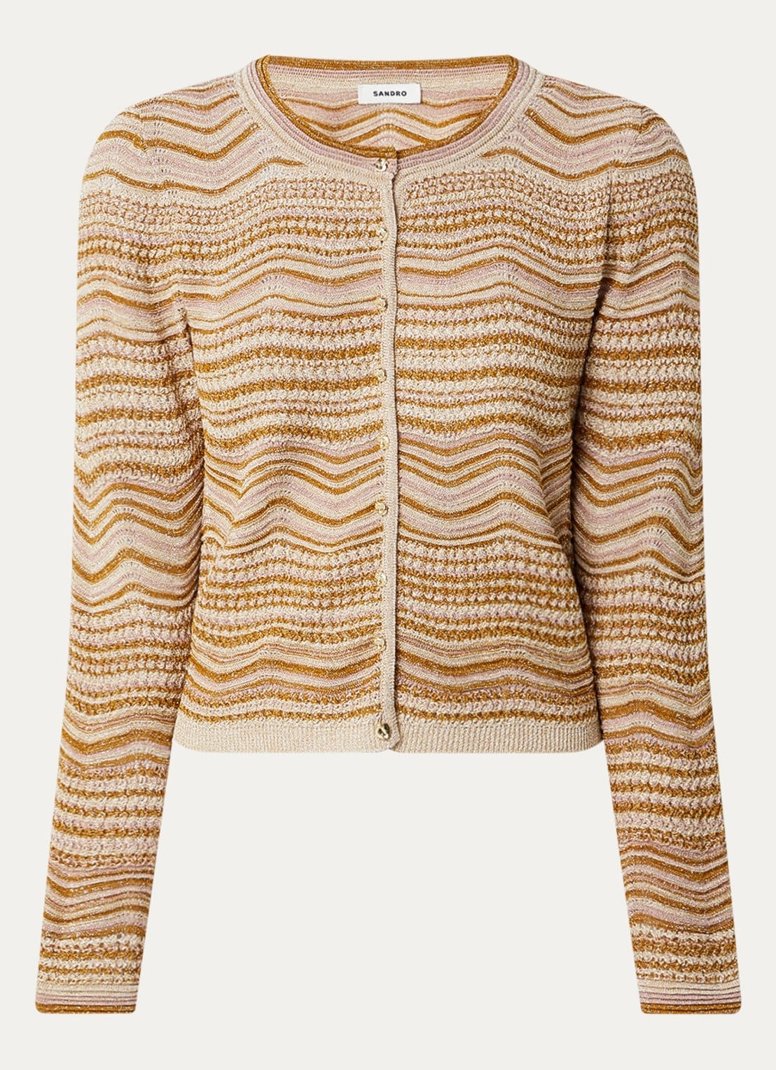 Sandro Cropped vest met opengewerkt dessin en lurex - voorkant oranjebruin