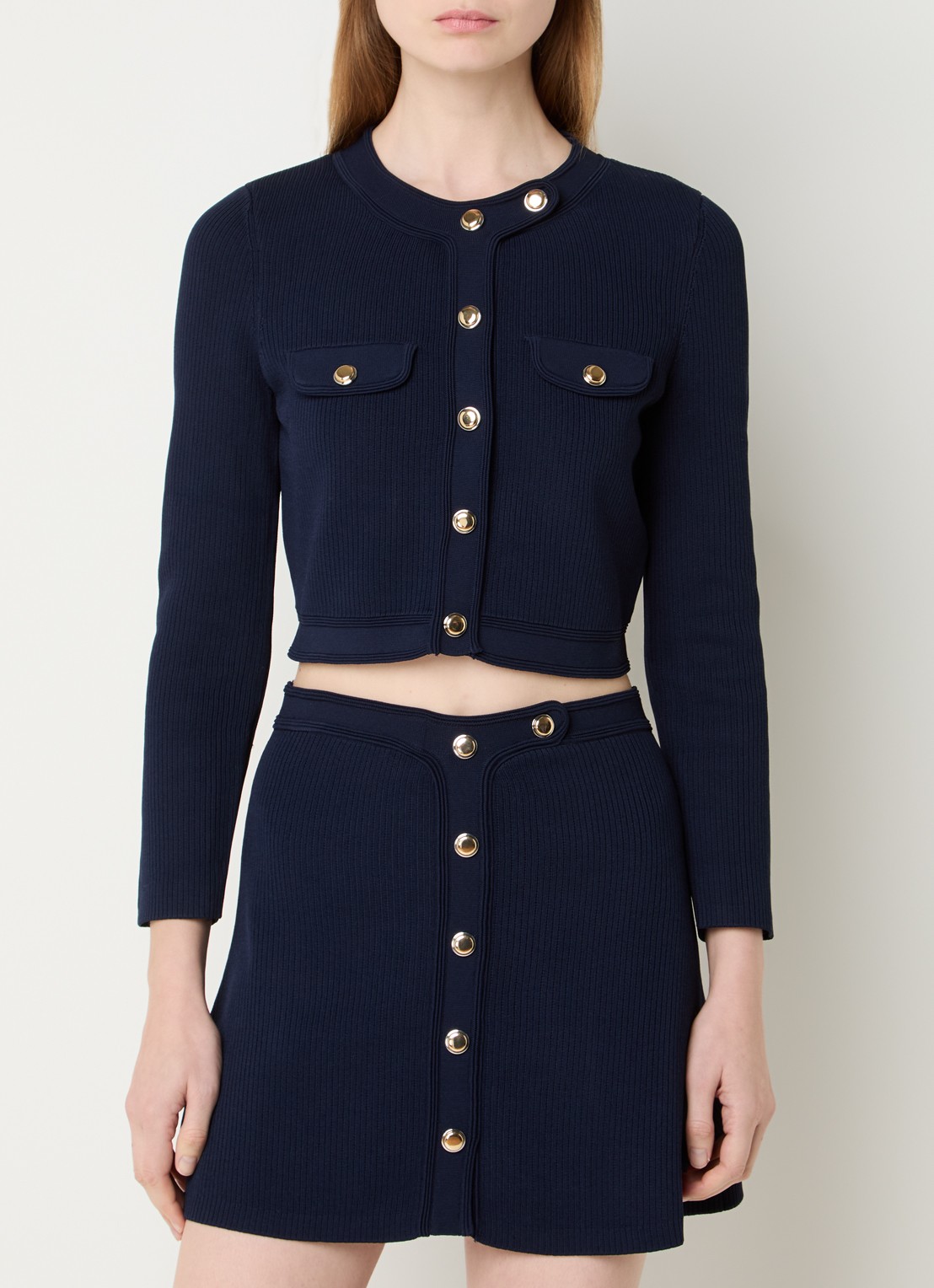 Sandro Cropped vest met ribstructuur - detail 4 donkerblauw