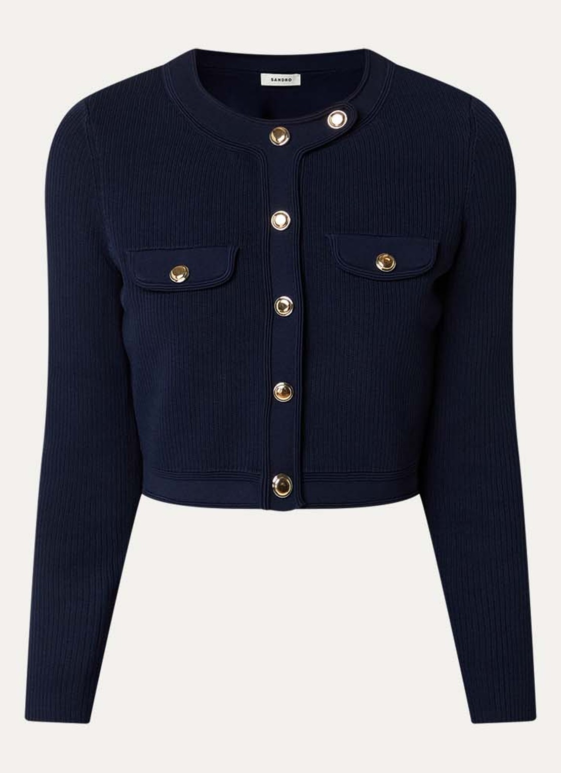 Sandro Cropped vest met ribstructuur - voorkant 2 donkerblauw