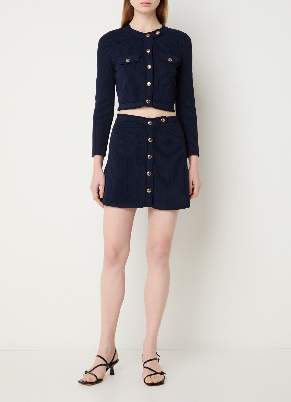 Sandro Cropped vest met ribstructuur - voorkant 3 donkerblauw