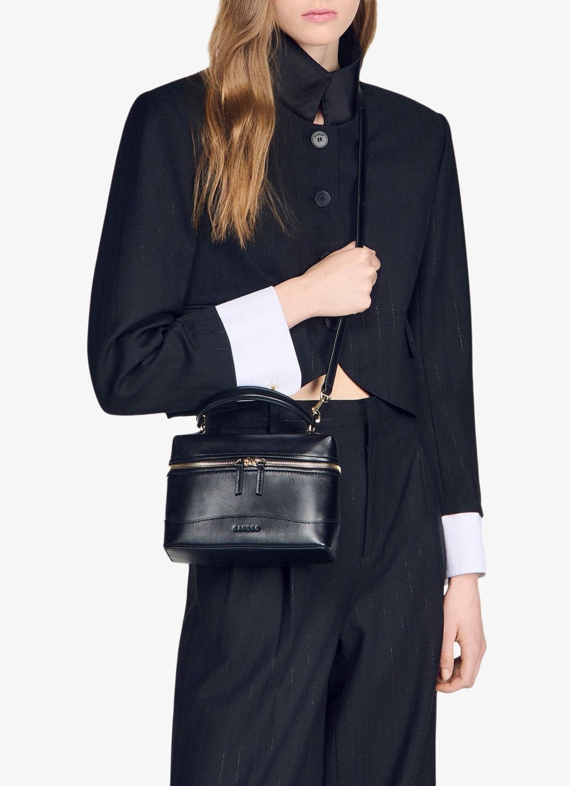 Sandro Crossbody van leer - voorkant 2 zwart