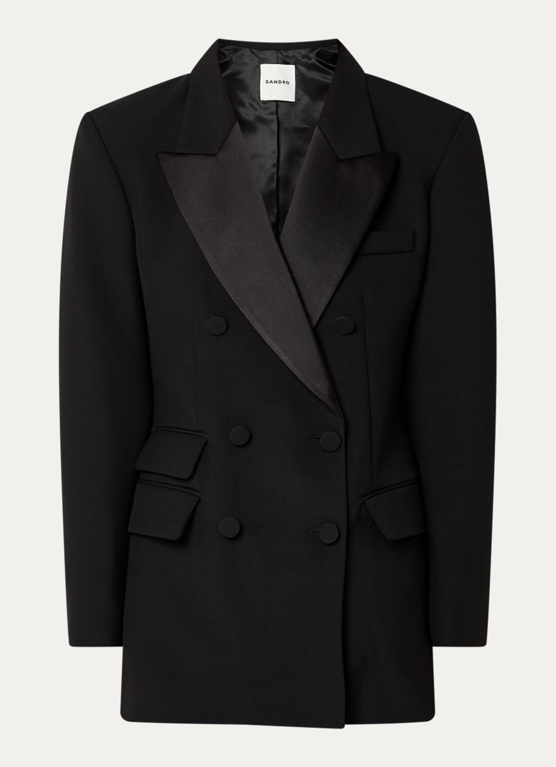 Sandro Double-breasted blazer in wolblend met klepzakken - voorkant 2 zwart