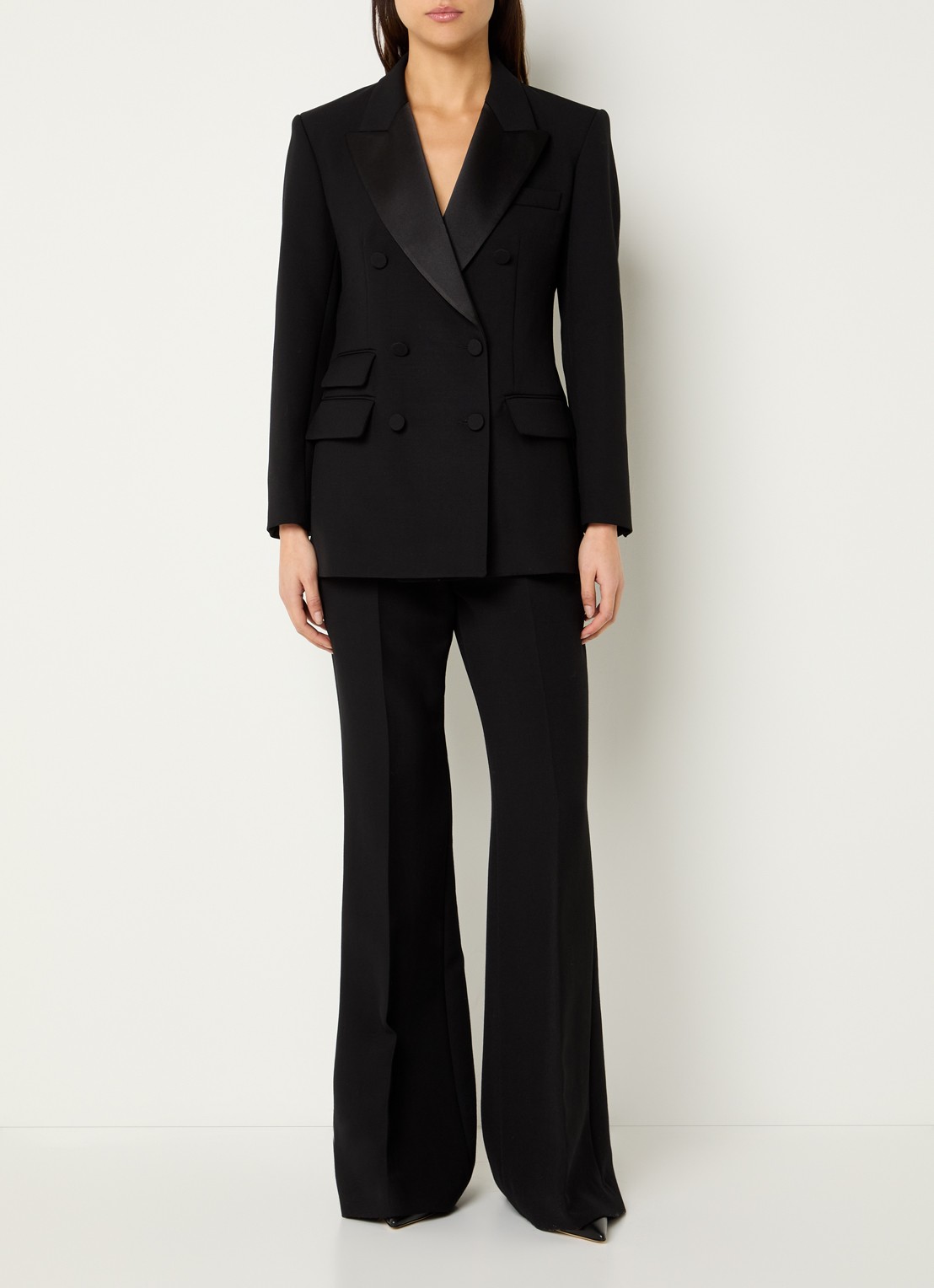 Sandro Double-breasted blazer in wolblend met klepzakken - voorkant 3 zwart