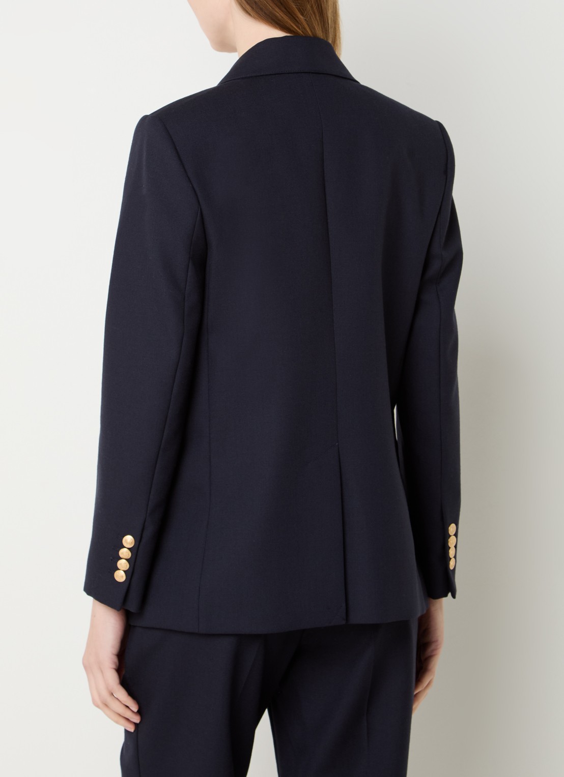 Sandro Double-breasted blazer van scheerwol met opgestikte zakken - achterkant donkerblauw
