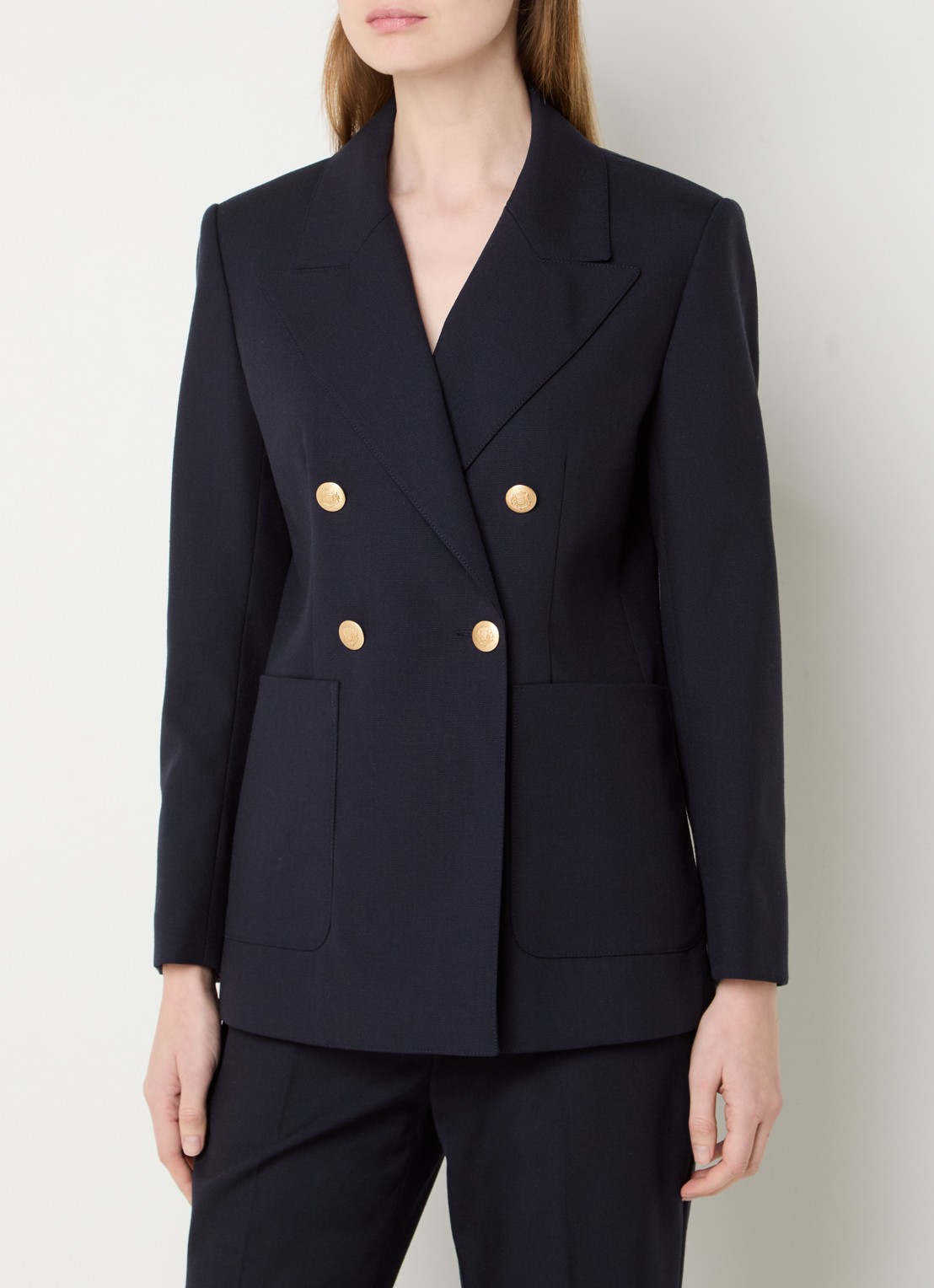 Sandro Double-breasted blazer van scheerwol met opgestikte zakken - detail 2 donkerblauw