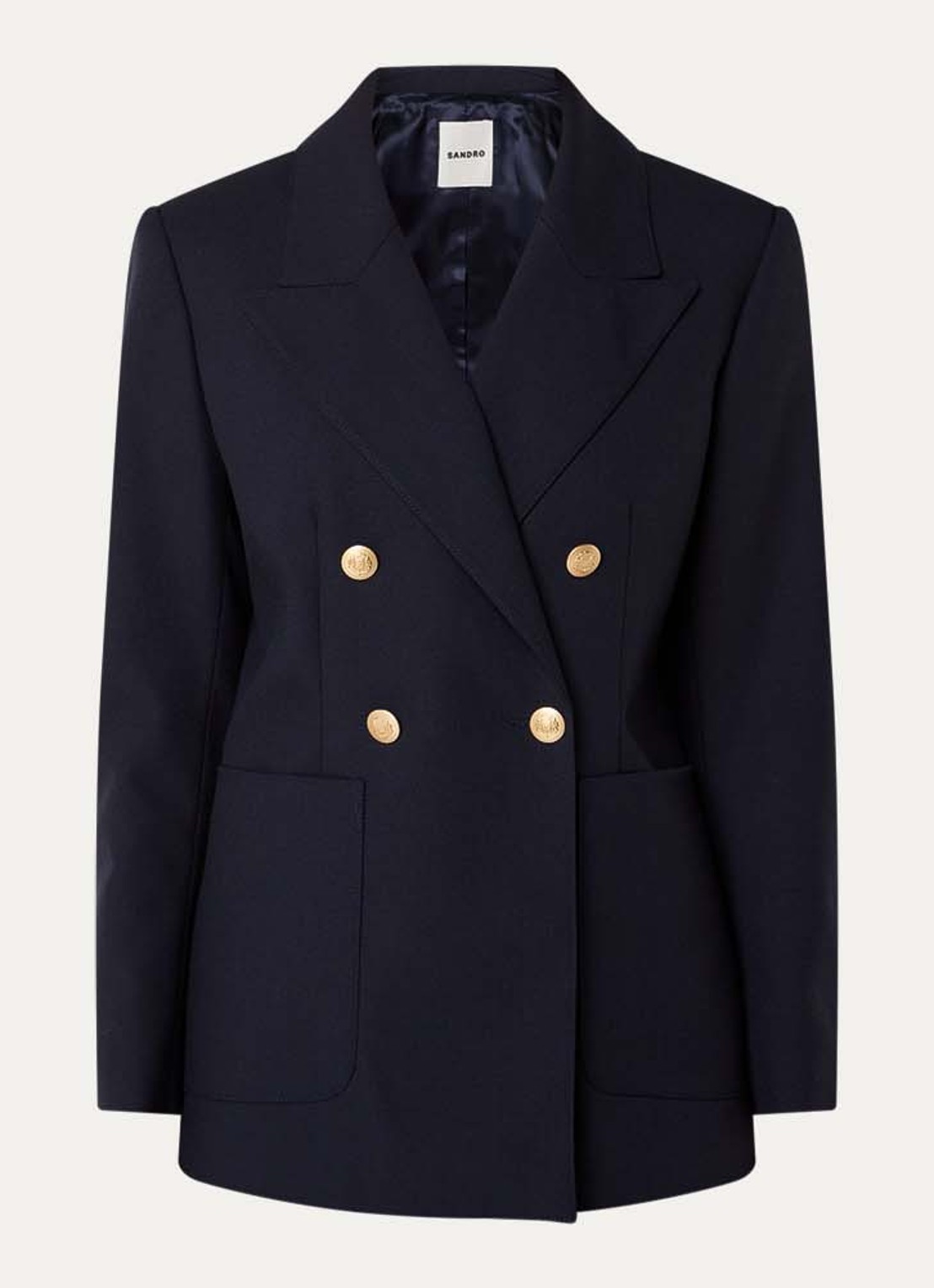 Sandro Double-breasted blazer van scheerwol met opgestikte zakken - voorkant 3 donkerblauw