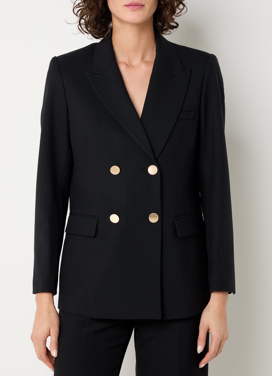Sandro Double-breasted blazer van scheerwol met schoudervulling en steekzakken - detail 3 zwart