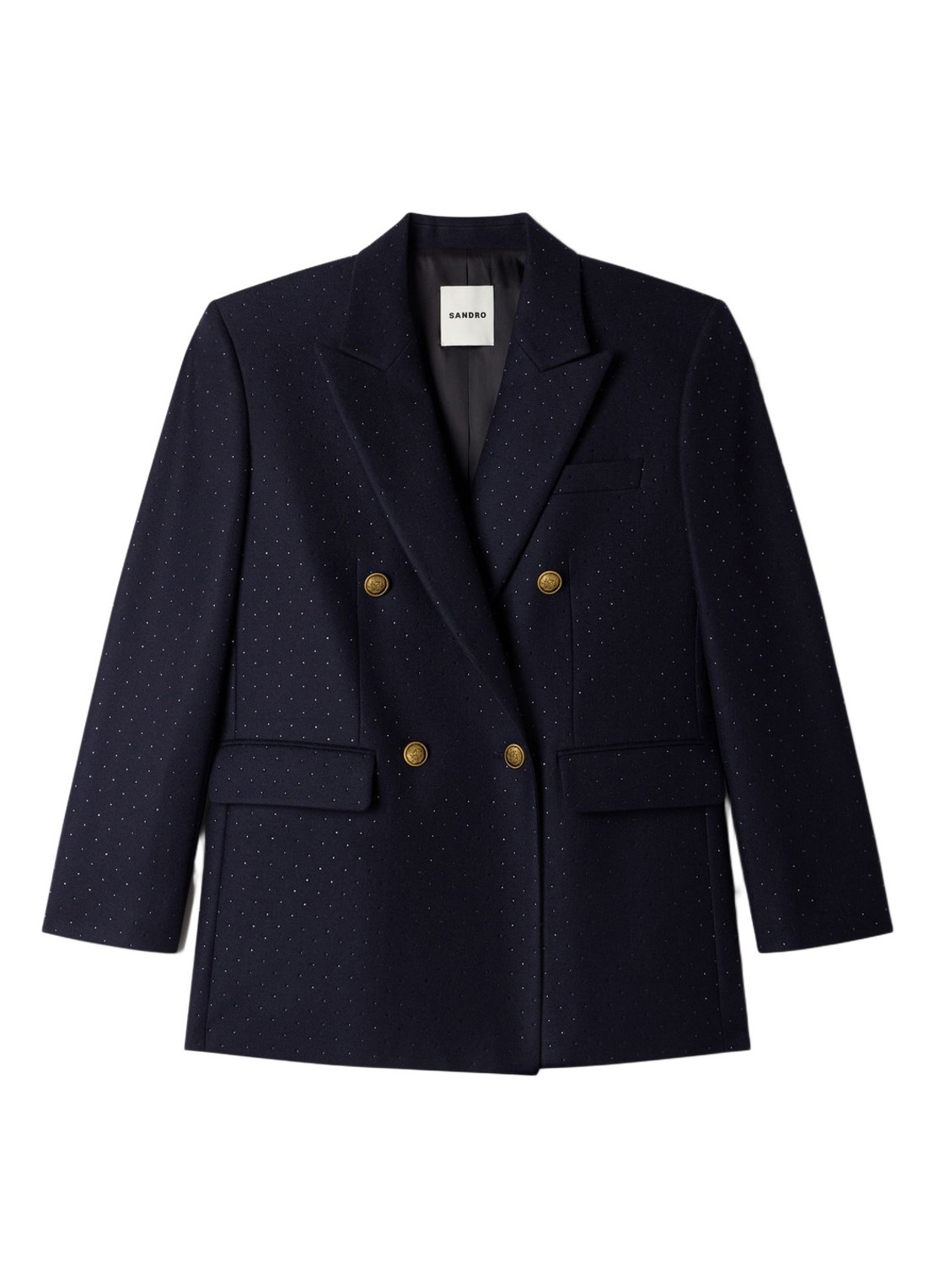 Sandro Double-breasted blazer van wol met strass - voorkant donkerblauw