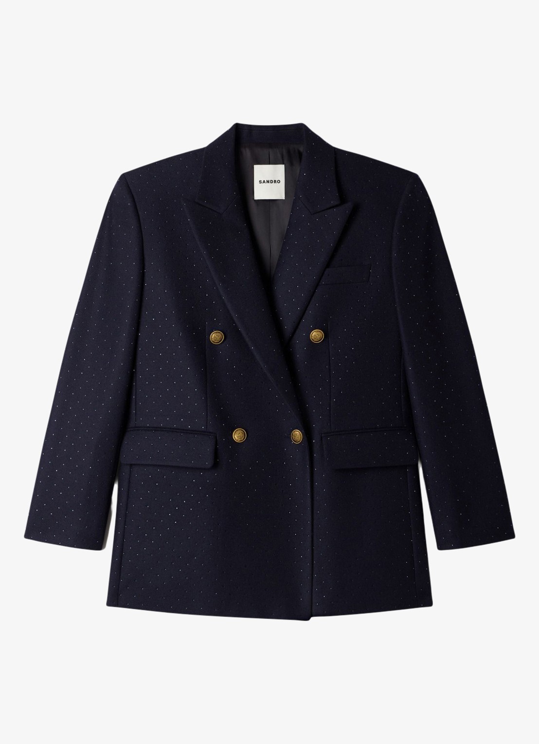 Sandro Double-breasted blazer van wol met strass - voorkant 2 donkerblauw