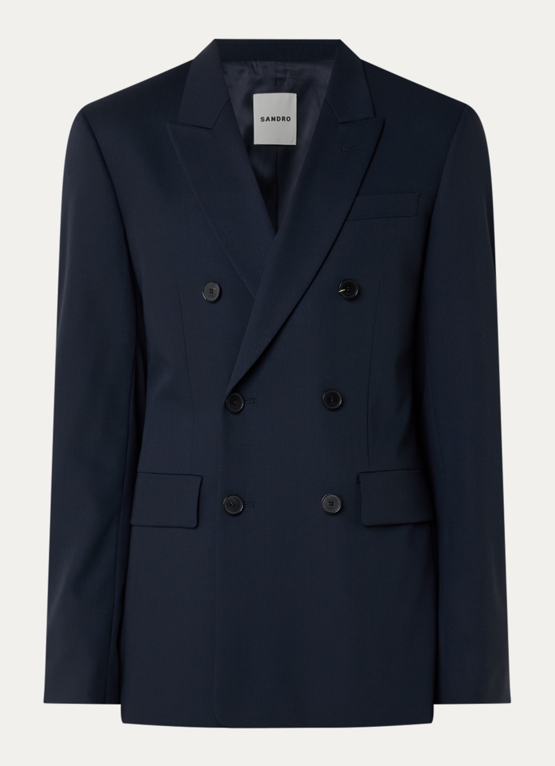 Sandro Double-breasted colbert van scheerwol met klepzakken - voorkant donkerblauw