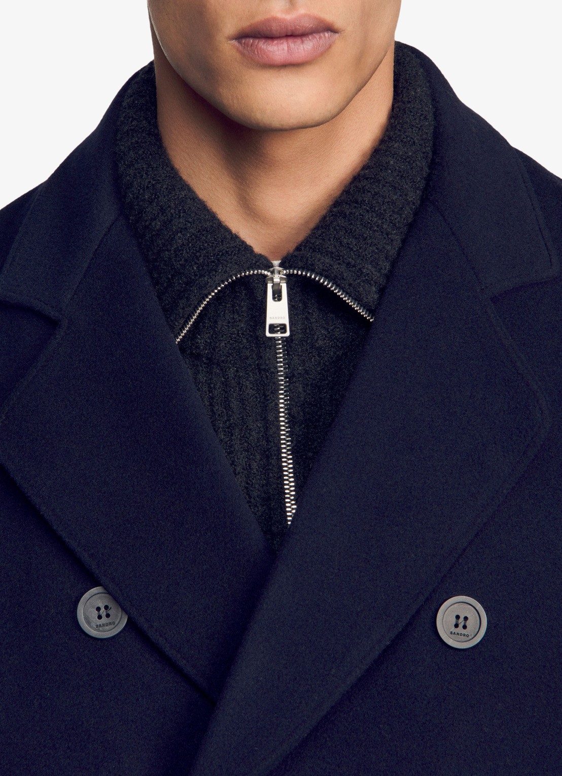 Sandro Double-breasted mantel met klepzakken - detail 6 donkerblauw