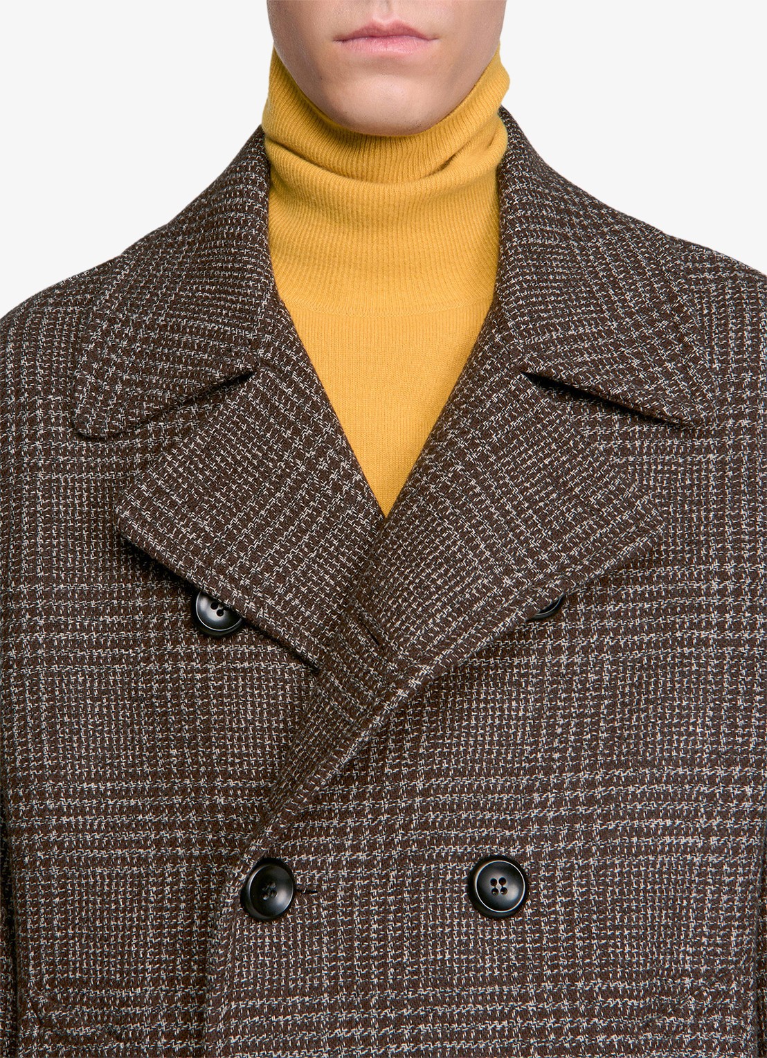 Sandro Double-breasted trenchcoat in wolblend met ruitdessin - detail 2 brown / bruin