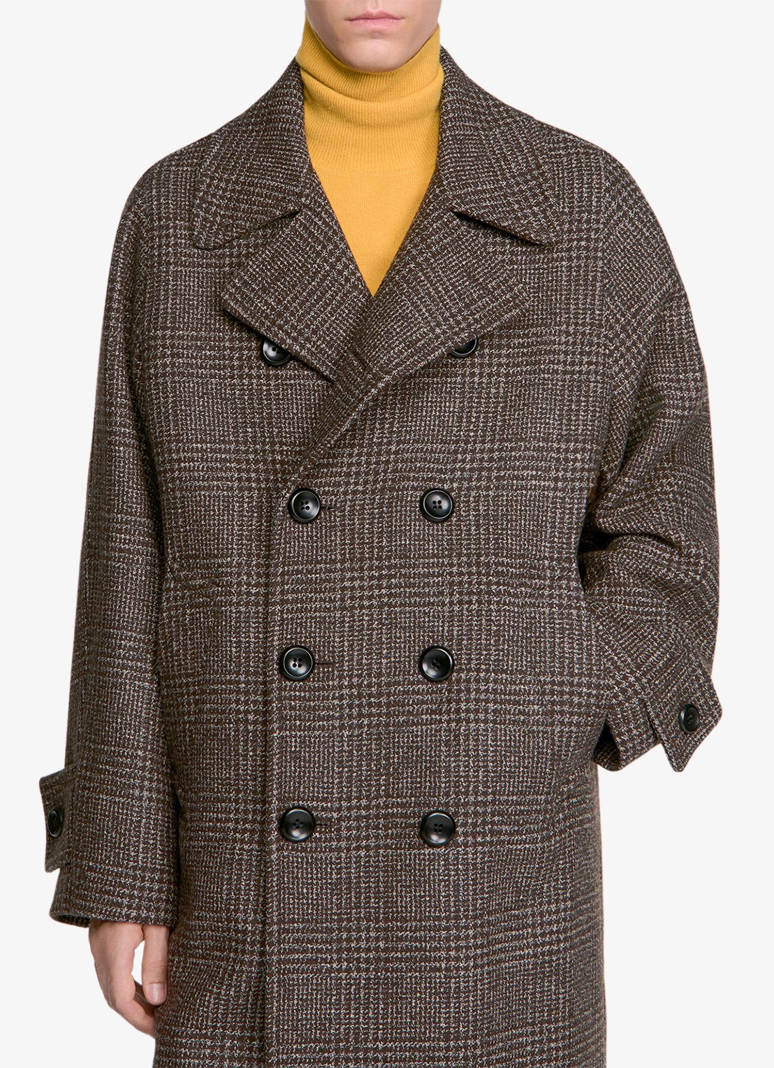 Sandro Double-breasted trenchcoat in wolblend met ruitdessin - detail 3 brown / bruin