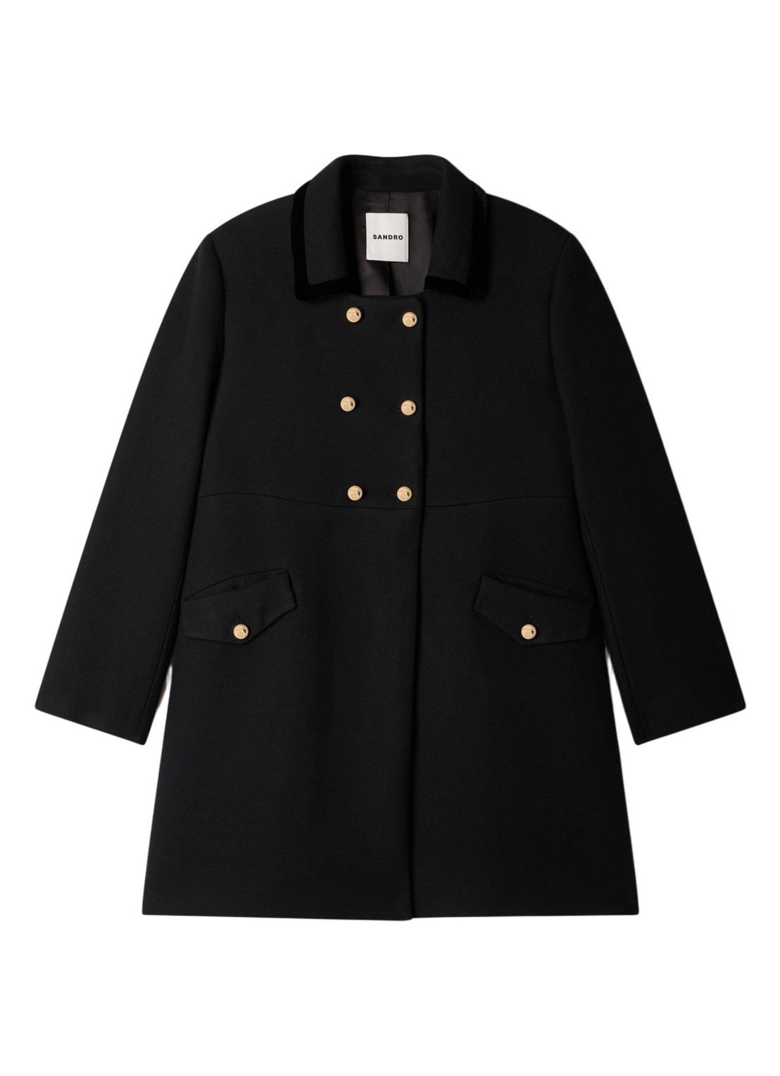 Sandro Double-breasted trenchcoat in wolblend - voorkant zwart