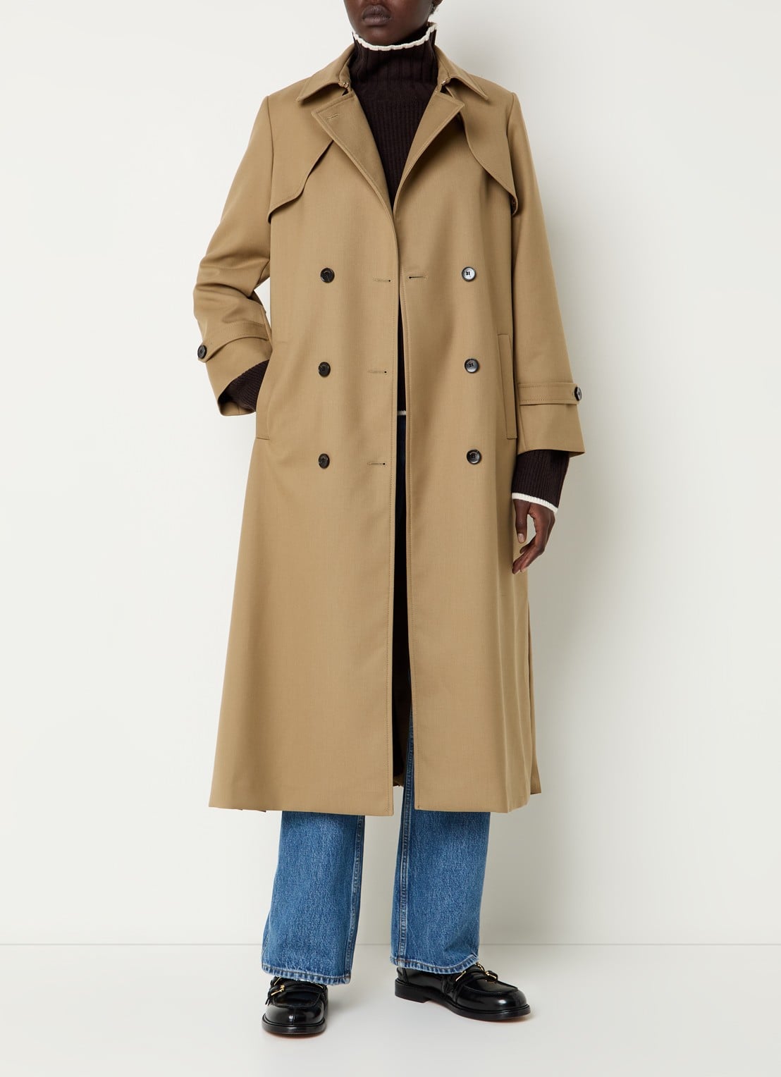 Sandro Double-breasted trenchcoat met plooidetail - voorkant 2 beige