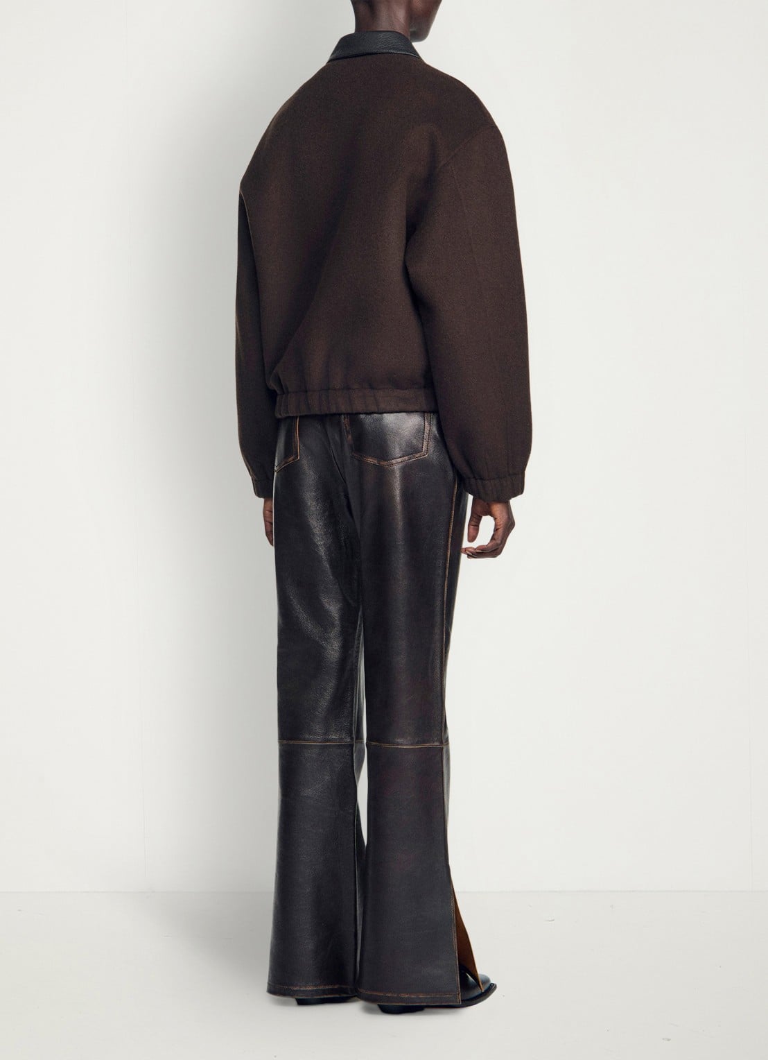 Sandro Double-faced leather collar jacket - achterkant black brown / bruin