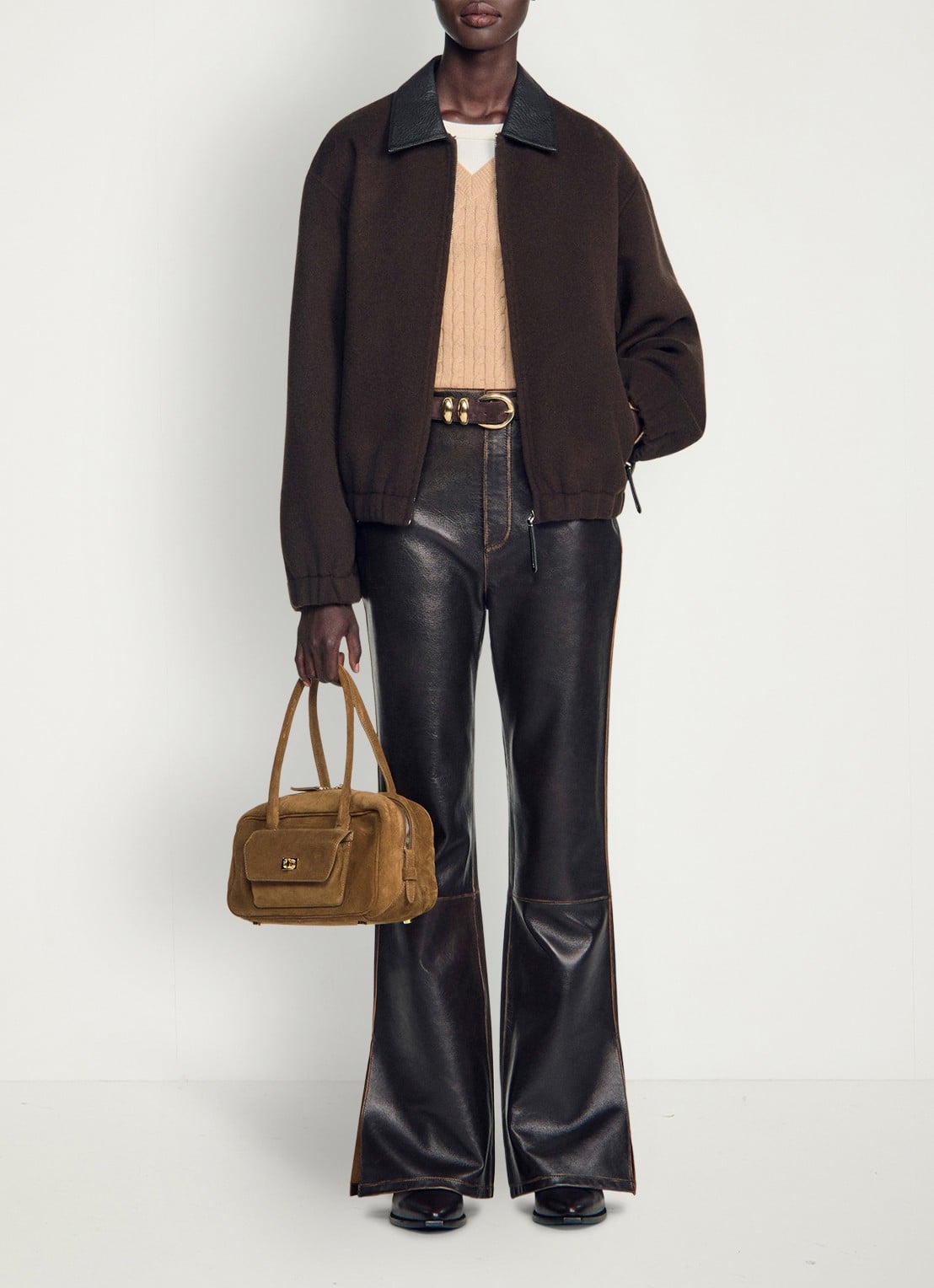 Sandro Double-faced leather collar jacket - detail 4 black brown / bruin