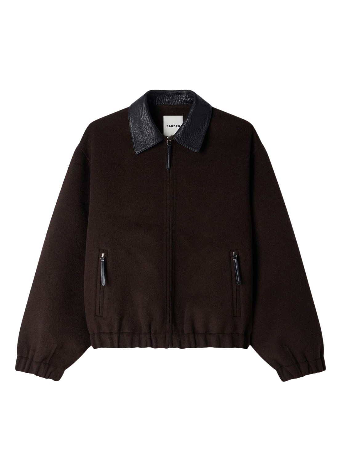Sandro Double-faced leather collar jacket - voorkant black brown / bruin