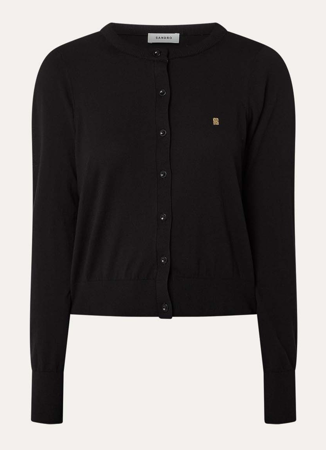 Sandro Fijngebreid cropped vest met logo - voorkant 2 zwart