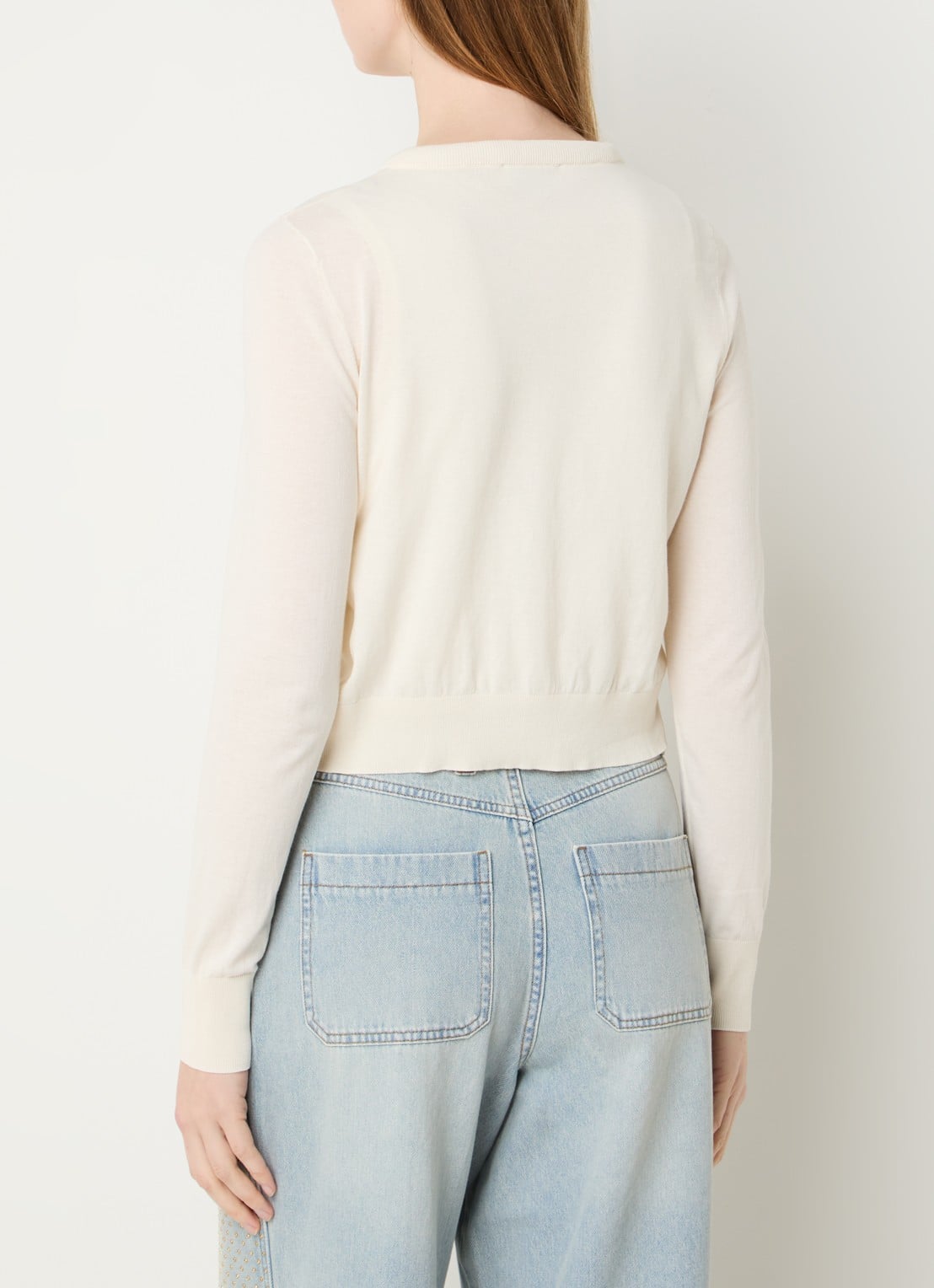 Sandro Fijngebreid cropped vest met logo - achterkant 2 beige