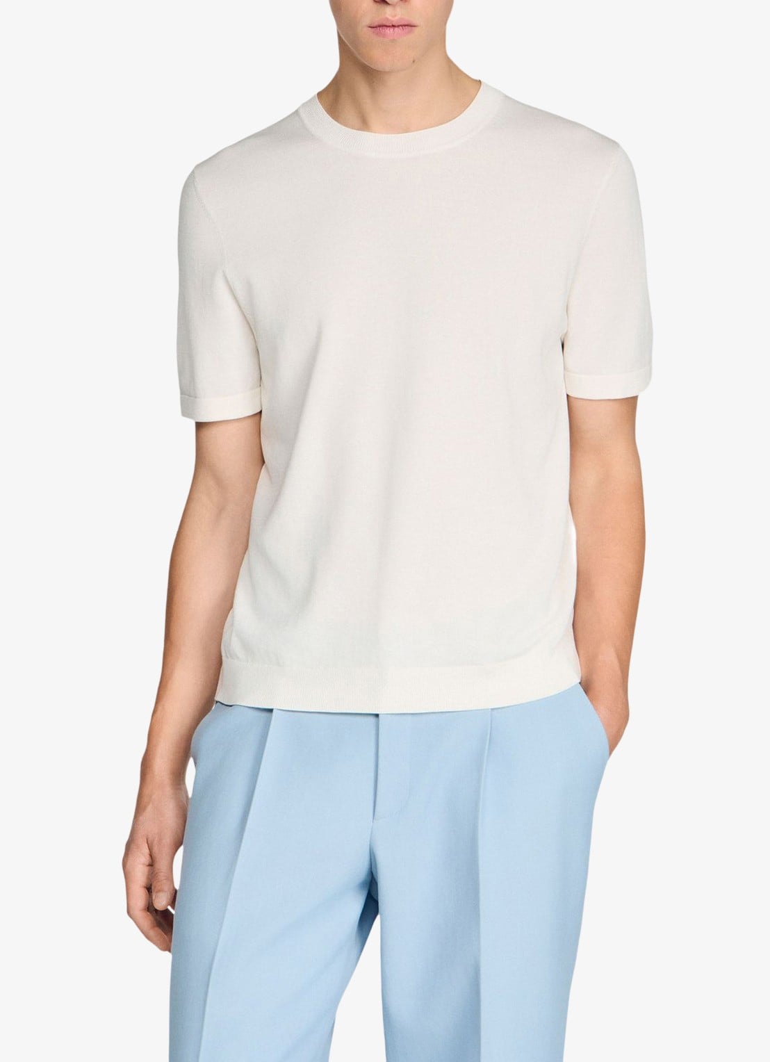 Sandro Fijngebreid T-shirt in zijdeblend - detail 4 wit