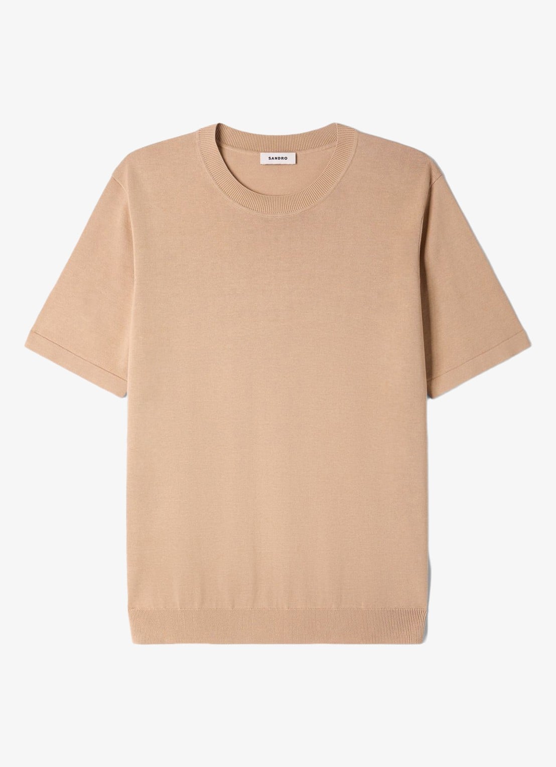 Sandro Fijngebreid T-shirt in zijdeblend - voorkant beige