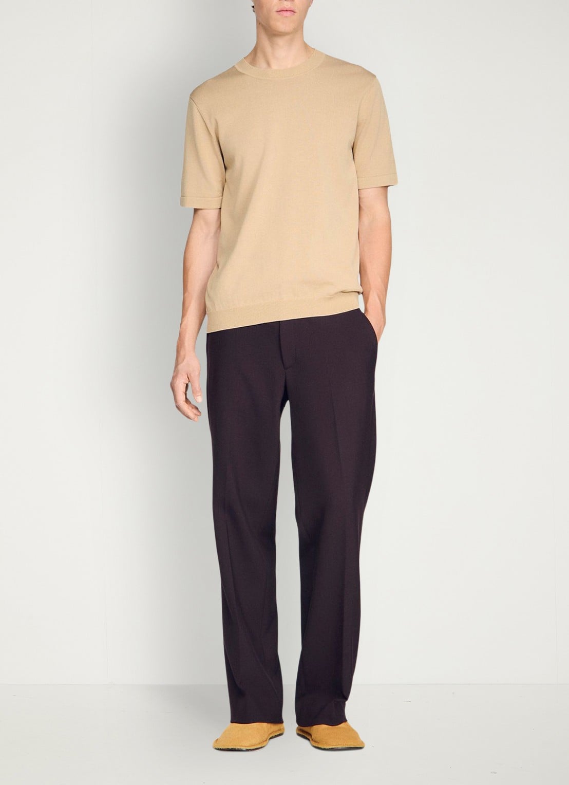 Sandro Fijngebreid T-shirt in zijdeblend - voorkant 2 beige