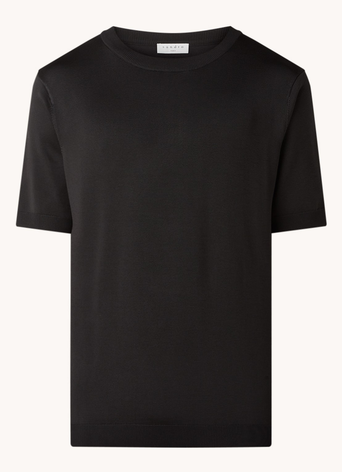 Sandro Fijngebreid T-shirt met ronde hals - voorkant 3 zwart