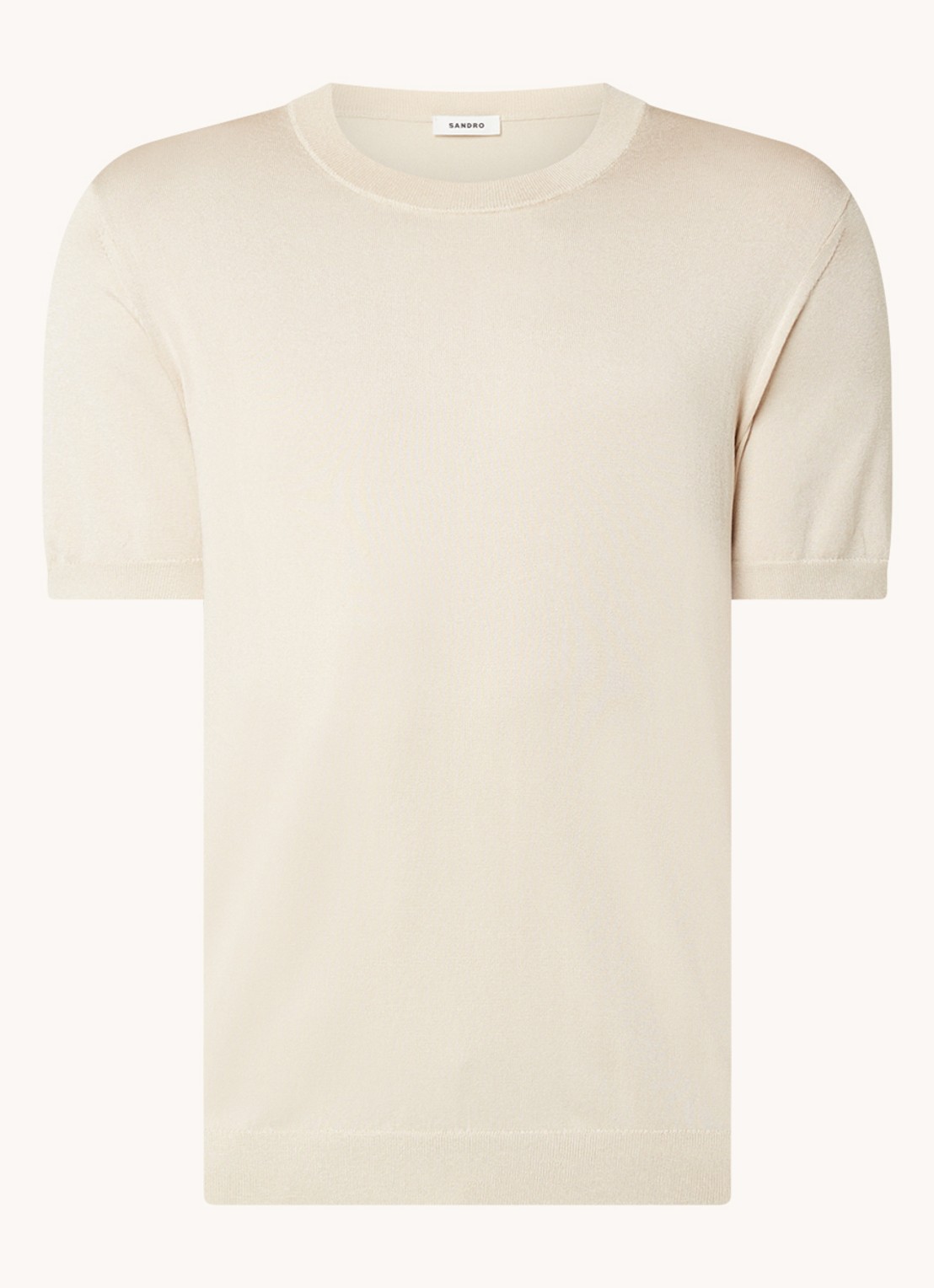 Sandro Fijngebreid T-shirt met ronde hals - voorkant 2 zand